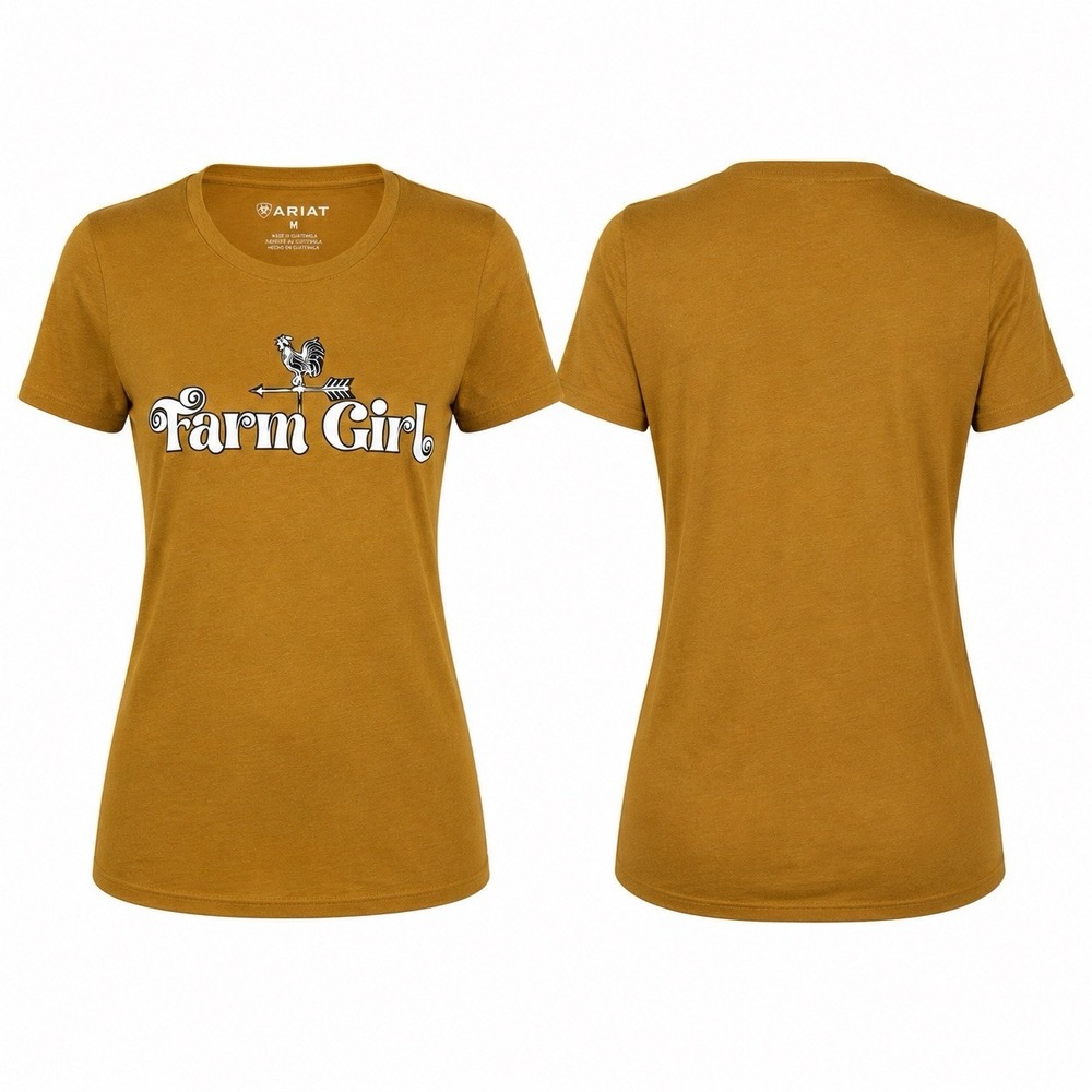 Ariat Women’s Farm Girl Graphic T-Shirt Buckhorn Heather Small NWT Western Tee